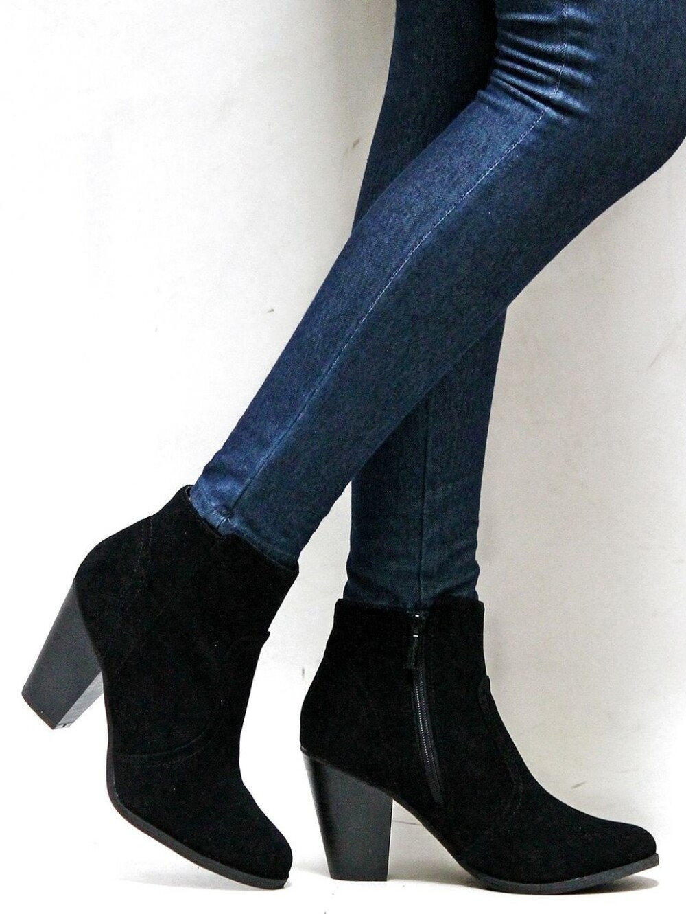 Black Suede Women’s Ankle Boots with Block Heel